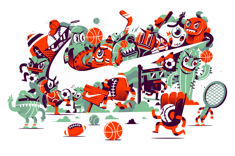 Ilustración pra camiseta Nike por Mighty Short